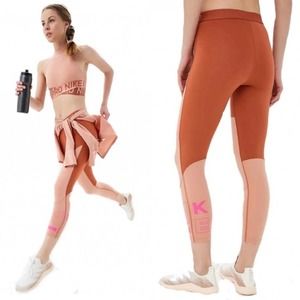 Nike Dri-Fit Pro Surf Sport Dusty Peach Colorblock Graphic Crop Leggings S